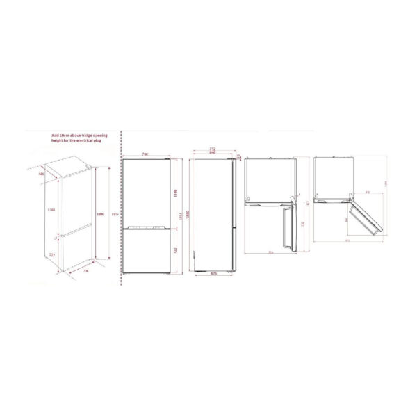 Milano Bottom Mount Refrigerator, 482L, 22cft, Black Glass - Image 5