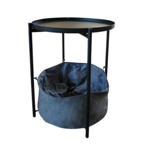 Round Table with Basket Storage, Black & Grey