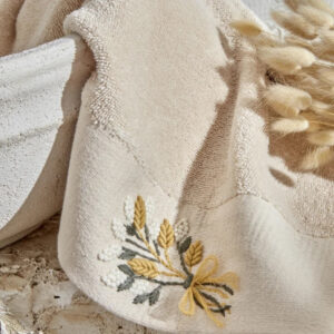 Touch Embroidered Cotton  Beige Towel, 30*50 cm