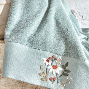 Comfort Touch Embroidered Cotton Towel, Mint Green