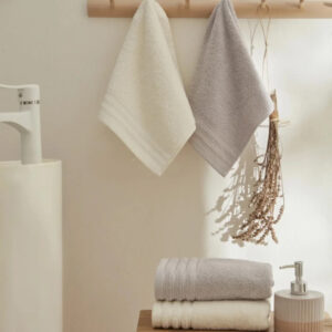 Karin 4-Piece Face Towel Set, White and Grey