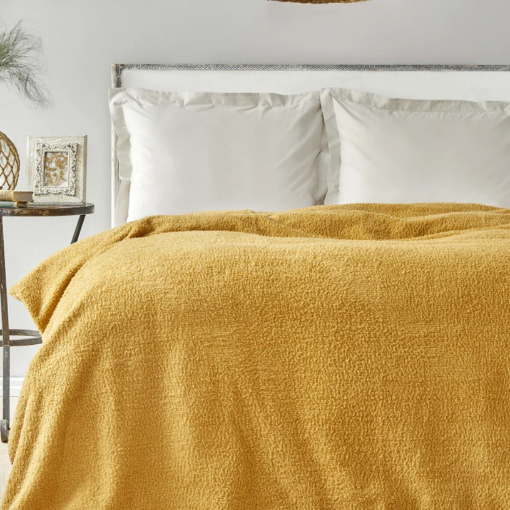 Mustard Sherpa Double  Blanket