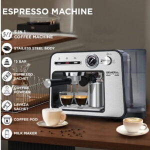General Technology, Espresso and Cappucino Machine, 5 in 1, Stainless Steel